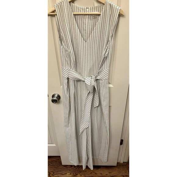 CALVIN KLEIN White Black Pinstriped Women's Wide Leg Romper Jumpsuit Size 14 EUC - Picture 5 of 13